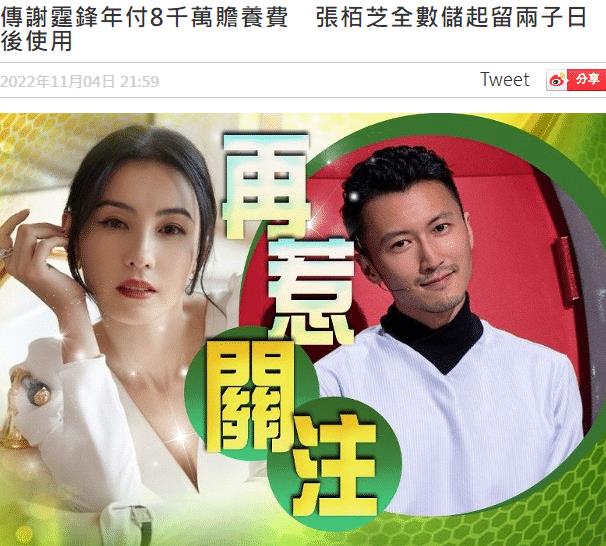 谢霆锋每年给8000万赡养费，谢霆锋每年给张柏芝抚养费-第1张图片