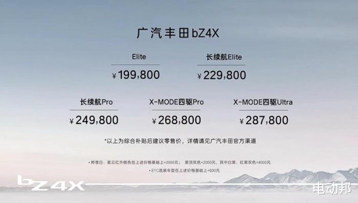 广汽丰田bZ4X售价，广汽丰田bZ4X价格-第1张图片
