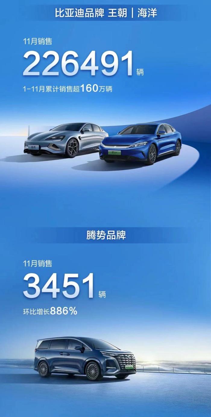 连续单月销量破20万的车，比亚迪汽车11月销量-第2张图片